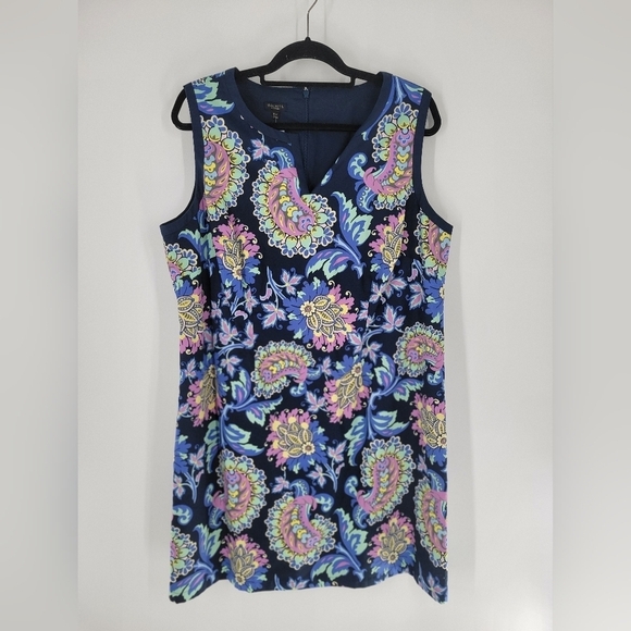 Talbots Women's Dress 16WP Sleeveless Shift Blue Paisley Floral Print New - Picture 1 of 4
